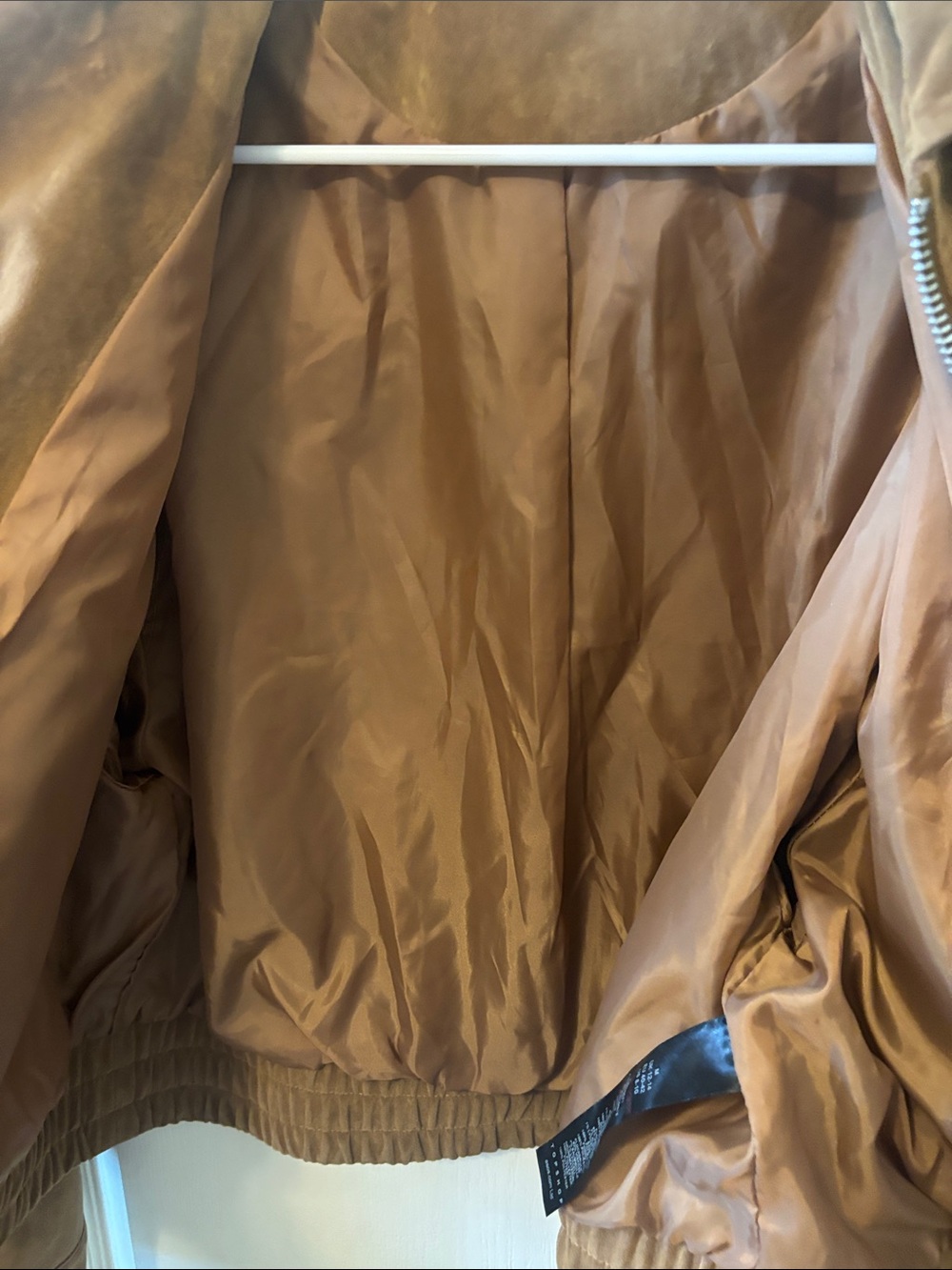 Topshop Camel Faux Suede Cropped Bomber Jacket - Picture 6 of 11
